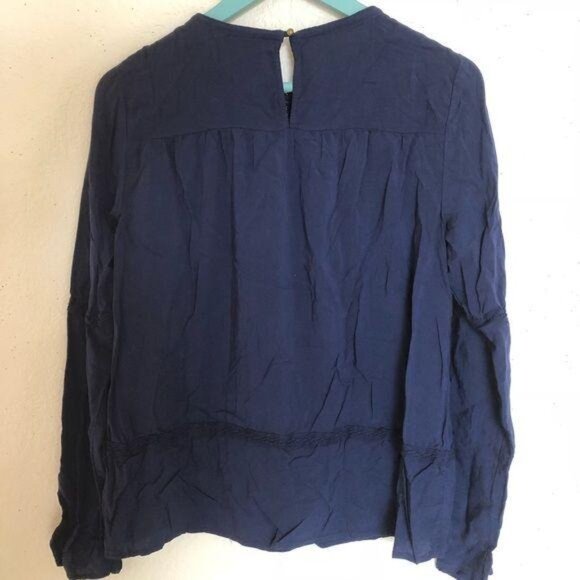 Knox Rose Navy Blue Embroidered Long Sleeve Blouse Size S boho fall winter - Picture 5 of 7